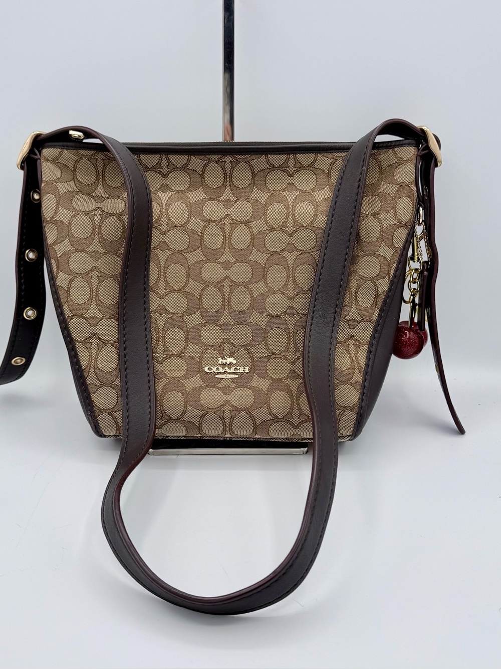 Coach Small Dufflette Signature Jacquard Crossbody Bag Khaki Brown  25697 - Picture 2 of 9
